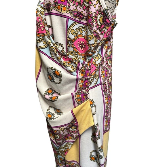 Venus Womens Funky Print Asymmetrical Wrap Mini Dress Pink White Size XL Retro - Picture 3 of 9